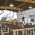 Book Art Studio with Wooden Tables Easels Plaster Sculptures Bookshelves and Natural Light