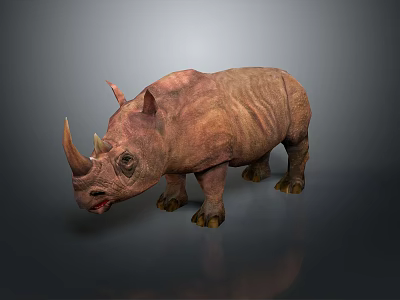 Lifelike Rhinoceros Figure With Rough Skin Two Horns And Reflection On Surface 3d model