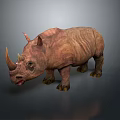 Lifelike Rhinoceros Figure With Rough Skin Two Horns And Reflection On Surface