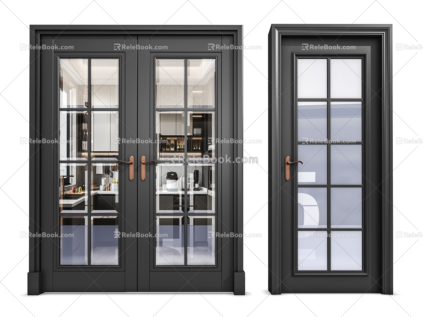 Modern double door kitchen glass door double open glass door single open glass door paint glass door 3d model