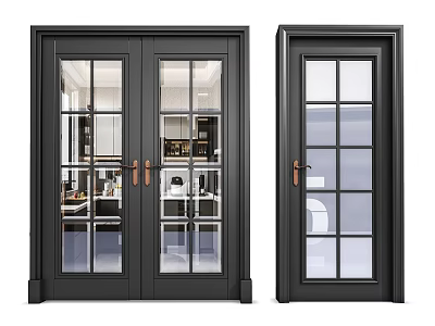 Modern Black Double Doors With Glass Panels And Metal Handles for Home Interior Design 3d model
