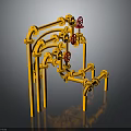 Hardware Tools Featuring Yellow Pipes And Red Valves Assembly Structure Design