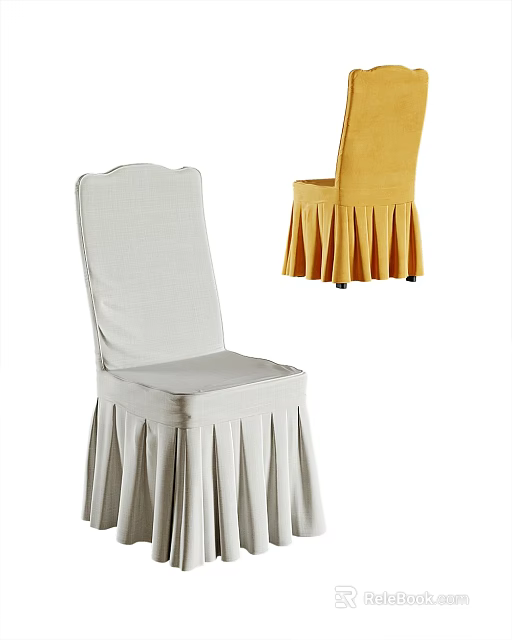 White and Yellow Dining Chairs with Pleated Skirt Design for Stylish Dining Spaces 3d model 