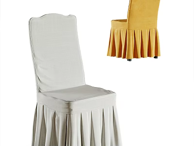 White and Yellow Dining Chairs with Pleated Skirt Design for Stylish Dining Spaces 3d model