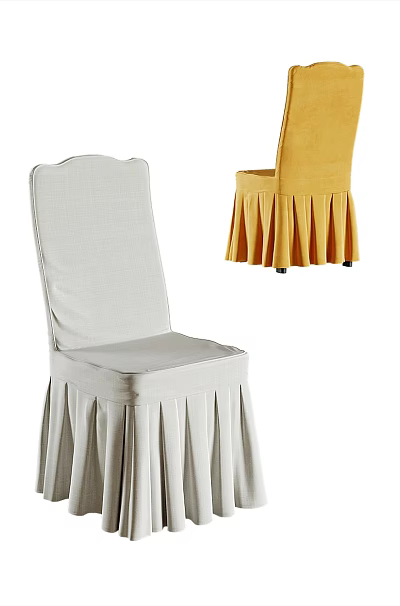 White and Yellow Dining Chairs with Pleated Skirt Design for Stylish Dining Spaces 3d model
