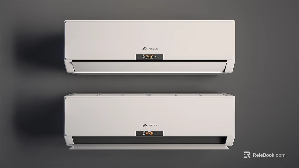 Two White Midea Wall Mounted Air Conditioners With Temperature 3d model 