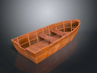 Wooden Boat With Traditional Design And Open Interior Seats For Water Transport 3d model
