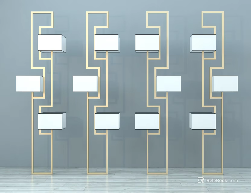 Modern Floor Lamps With Golden Geometric Frames And Square Lampshades 3d model 