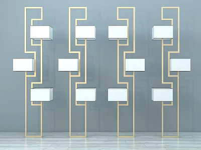 Modern Floor Lamps With Golden Geometric Frames And Square Lampshades 3d model