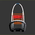 Traditional Wooden Sled With Red Seat White Ropes And Blue Skis