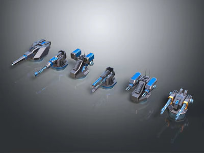 Futuristic Mechanical Components With Diverse Designs Blue Accents And Grey Bases 3d model