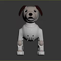 White Robot Dog Toy with Brown Ears Tail and Blue Eyes Mechanical Pet Figure
