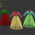 Three Vintage Long Sleeve Dresses Featuring Classic V Neck and Various Textile Patterns