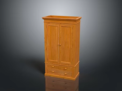 Wooden Double Door Wardrobe With Classic Style And Bottom Storage Drawers 3d model
