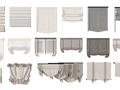 Different Styles Of Window Blinds In Neutral Tones For Home Interior Decoration 3d model