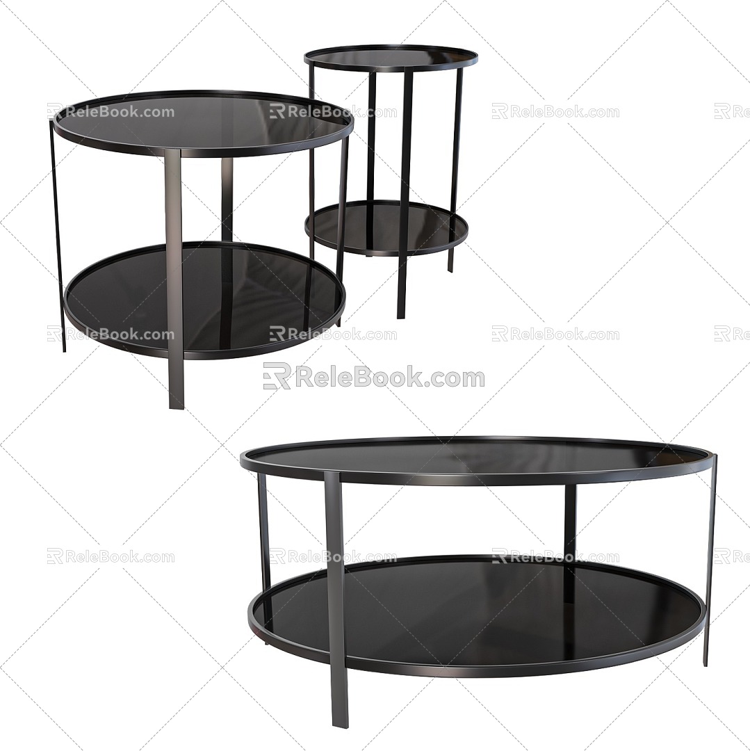 Black round coffee table side round table 3d model