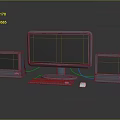 Modern Computer Setup With Main Monitor Small Screens Keyboard And Mouse