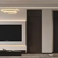 Modern Living and Dining Room Interior with Beige Sofa Coffee Table Pendant Light and Artwork