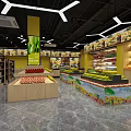 Modern Supermarket Grocery Store Interior With Fresh Fruits Display And Shelves