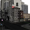 Urban Commercial Street With Tall Buildings Evening Lights And Storefronts