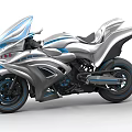 Silver and Blue Modern Streamlined Motorcycle with Futuristic Design Transparent Windscreen 3d model