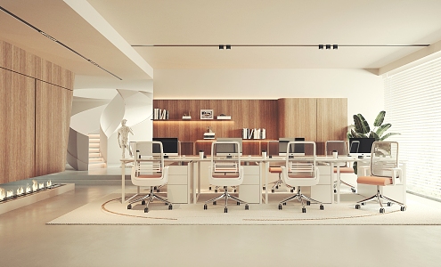 Modern public office hall office desk and chair combination 3d model