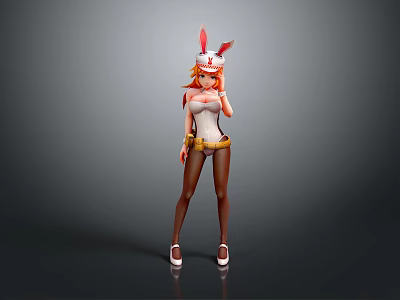 Game Character In Bunny Nurse Outfit With Red Cross Hat 3d model