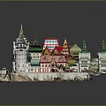 Colorful Russian Style Architectural Model with Multiple Domes Spires and Detailed Structures