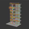 Multi Level Architectural Model With Blue Framework And Yellow Components On White Base 3d model