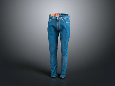 Men's Blue Straight Leg Jeans With Orange Belt And Stylish Casual Design 3d model
