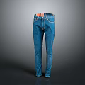 Men's Blue Straight Leg Jeans With Orange Belt And Stylish Casual Design