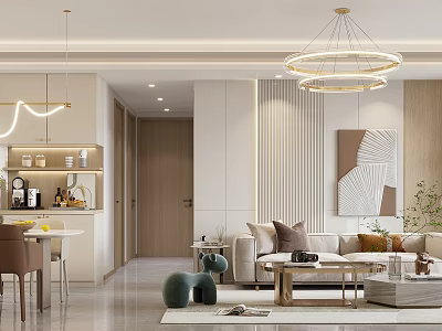 Elegant Modern Living Dining Room Interior With Sofa Coffee Table Chandelier And Artwork 3d model