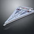 Detailed Gray Triangular Starship Model Featuring Red Accents And Top Structures 3d model