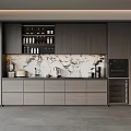 Modern Restaurant Interior With Open Kitchen Design And Stylish Cabinet Storage 3d model