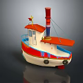Colorful Toy Boat With Red Chimney White Hull Blue Accents And Orange Deck