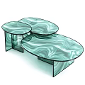 Stylish Coffee Tables With Round Rectangular Shapes And Green Brown Wavy Glossy Texture 3d model