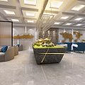 Airport VIP Lounge Interior With Blue Seats Marble Flooring And Golden World Map Decor
