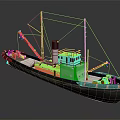 Vintage Ship Model With Yellow White Hull Black Chimney Mast And Ropes