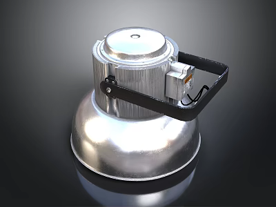 Silver Metal Work Lamp With Handle And Reflective Base Design 3d model