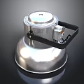 Silver Metal Work Lamp With Handle And Reflective Base Design