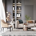 Modern Living Room Interior Design With Beige Sofa Pillows Coffee Table And Decorative Painting