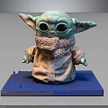 Cute Green Alien Creature With Big Eyes Fur Collar Coat On Blue Base 3D Rendering