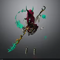 Fantasy Character Design With Red Hair Green Horns Green Flame Weapon And Boots