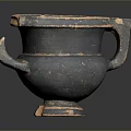 Ancient Black Pottery Sculpture with Two Handles and Worn Base Design 3d model