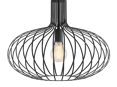 Modern Black Metal Wire Frame Chandelier With Exposed Light Bulb Design 3d model