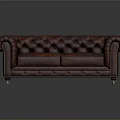 Elegant Two Seater Luxurious Brown Leather Sofa With Classic Tufted Upholstery And Decorative Stitches
