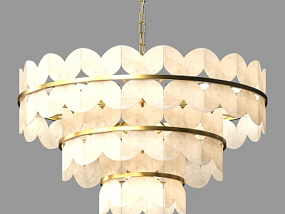 Elegant Multi tiered Chandelier With Scalloped White Shades And Gold Frame Design 3d model