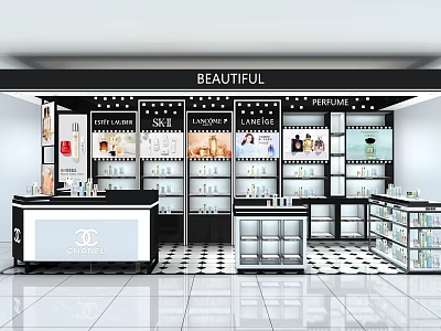 Beautiful Chanel Perfume Store With Display Shelves And Product Arrangements 3d model