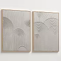 Two Piece Abstract Painting With Wavy Line Texture In Light Tone And Metallic Frame