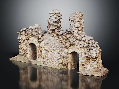 Ancient Stone Building Ruins Featuring Weathered Walls And Arched Doorways 3d model